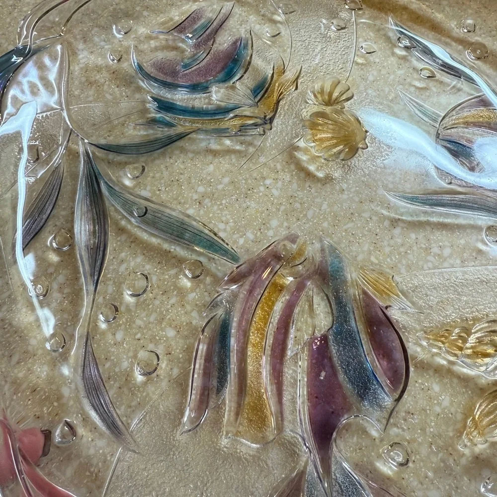 Mikasa Vintage Tropical Key Largo Glass Plate Fish Design 15 inch Blue and Gold